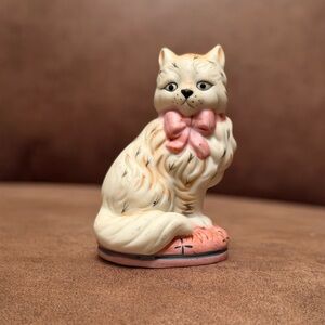 Charming Cream and Pink Cat Figurine